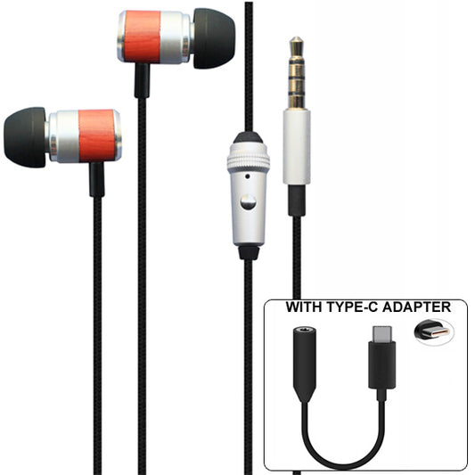 Headset, Earbuds Wooden Microphone Earphones Type-C Adapter - NWS70