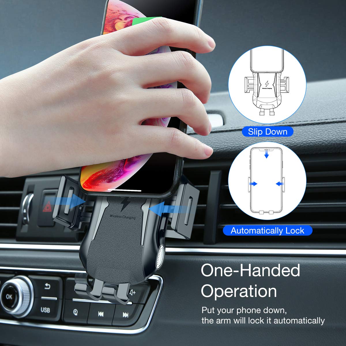 Car Wireless Charger Mount, Dock Cradle Fast Charge Holder Air Vent - NWV08