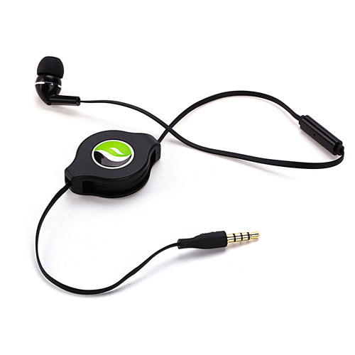 Retractable Mono Earphone, Earbud Handsfree Headset 3.5mm w Mic Headphone - NWF75