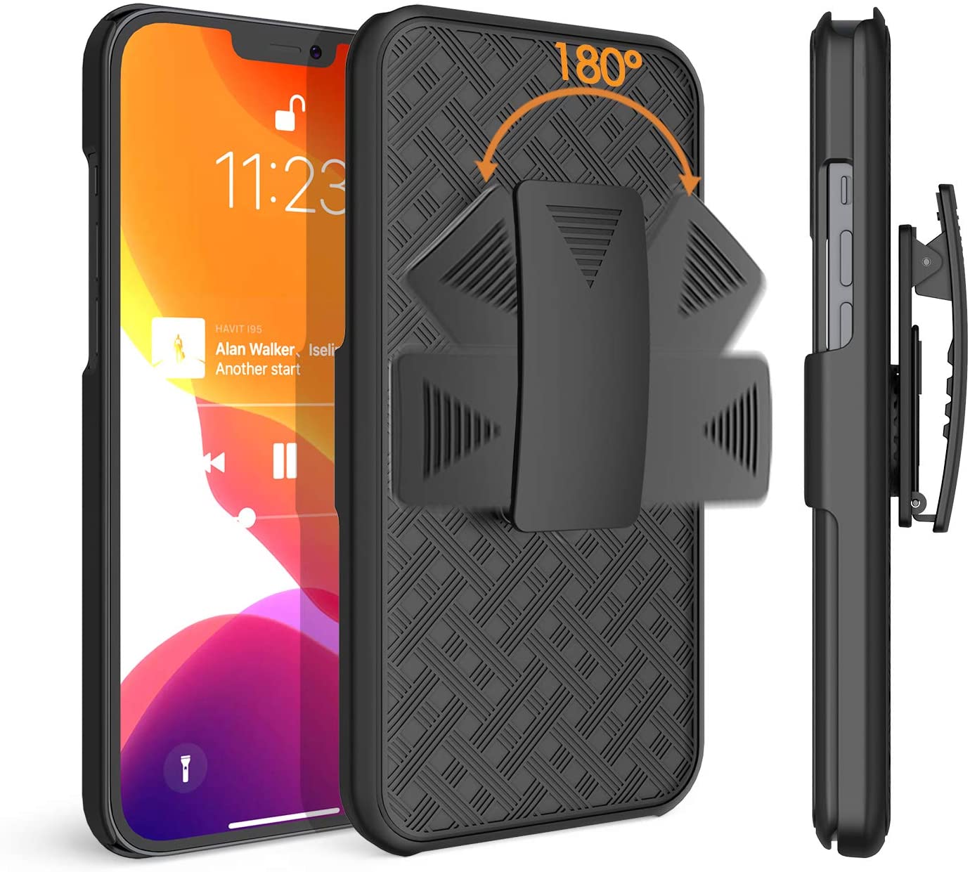 Belt Clip Case and 3 Pack Screen Protector, Anti-Glare 9H Hardness Kickstand Cover Tempered Glass Swivel Holster - NWD13+3G12