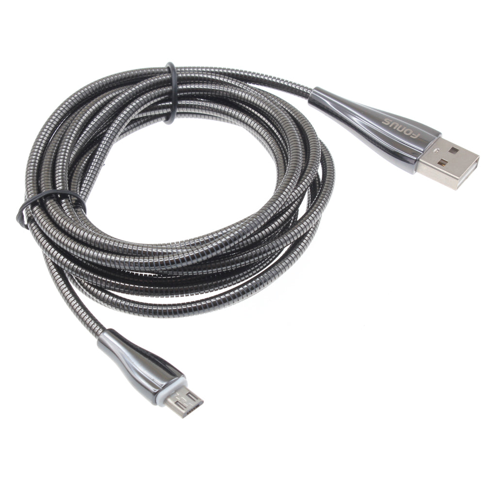 Metal USB Cable, Wire Power Charger Cord MicroUSB 6ft - NWR90