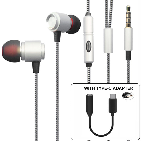 Headset, Earbuds Metal Microphone Earphones Type-C Adapter - NWS49