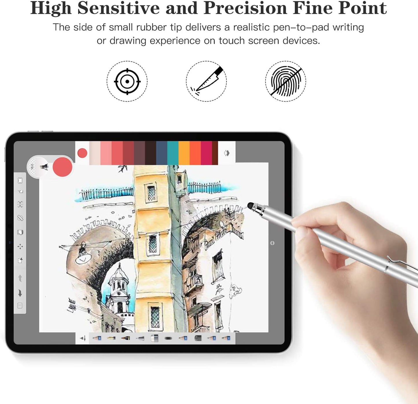 Stylus, Silver Color Lightweight Aluminum Fiber Tip Touch Screen Pen - NWZ51