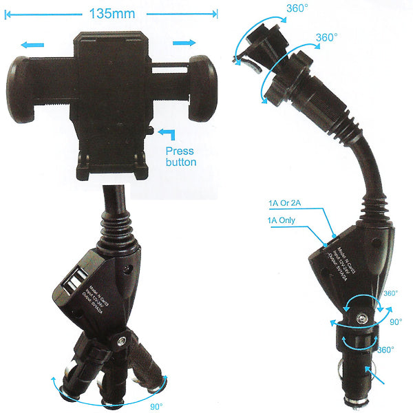 Car Mount, Cradle USB Port DC Socket Holder Charger - NWD52