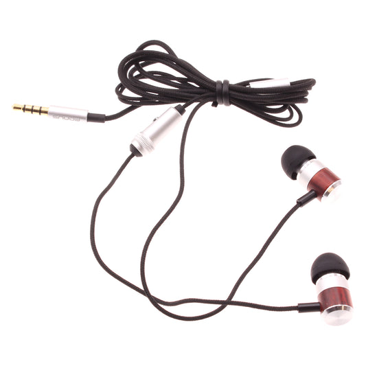 Wired Earphones, Wooden Earbuds Headset Handsfree Mic Headphones Hi-Fi Sound - NWF98