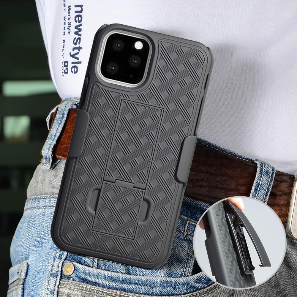 Belt Clip Case and 3 Pack Privacy Screen Protector, Anti-Spy Anti-Peep Kickstand Cover Tempered Glass Swivel Holster - NWM90+3R71