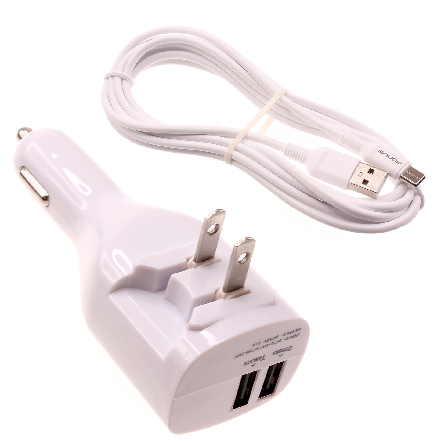 2-in-1 Car Home Charger, Folding Prongs Charging Wire Travel Power Adapter Long Cord 6ft Micro USB Cable - NWY14