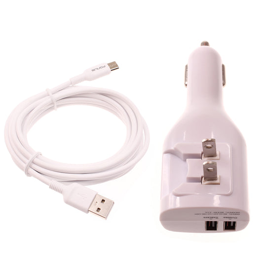 2-in-1 Car Home Charger, Folding Prongs Charging Wire Travel Power Adapter TYPE-C Cord 6ft Long USB-C Cable - NWY12