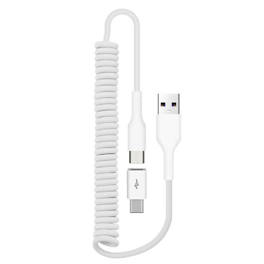 Coiled USB Cable , White Sync Power Wire Charger Cord - NWK34