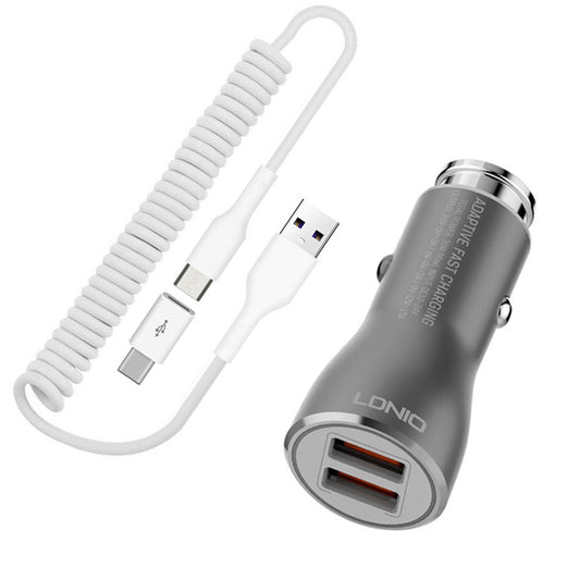Car Charger , Quick Charge Type-C Coiled Cable 2-Port USB 36W Fast - NWK21 1877-1
