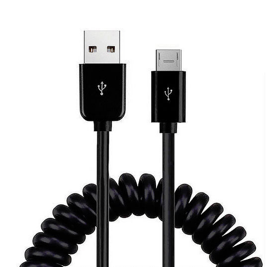 Coiled USB Cable, Black Sync Power Wire Micro-USB to USB-C Adapter Charger Cord - NWK81