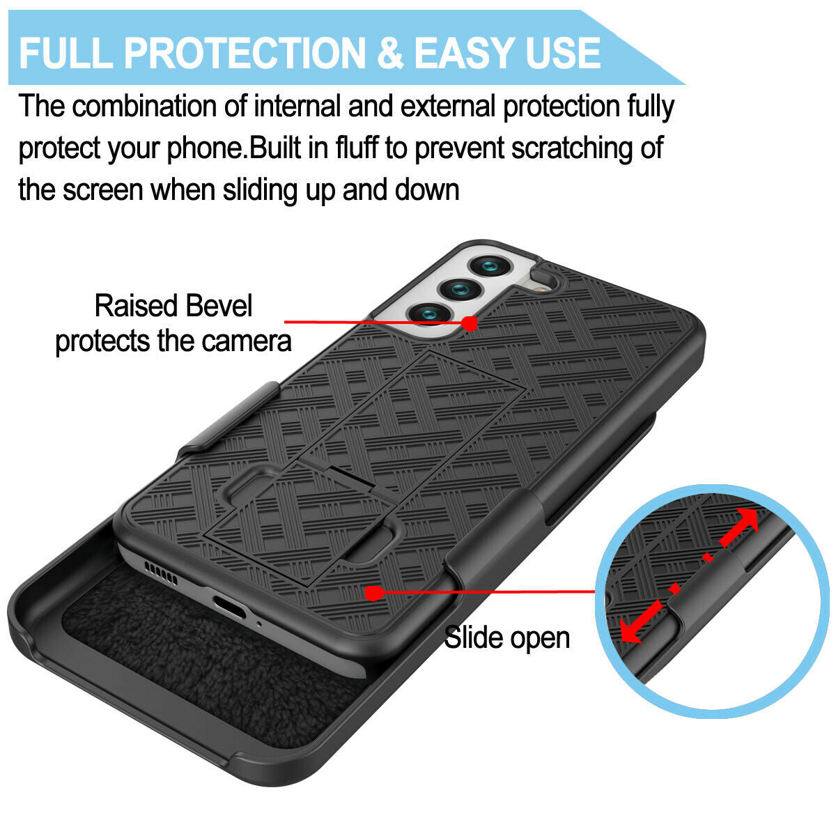 Belt Clip Case and Screen Protector, (Fingerprint Unlock) 9H Hardness Kickstand Tempered Glass Swivel Holster - NWK24+Y96