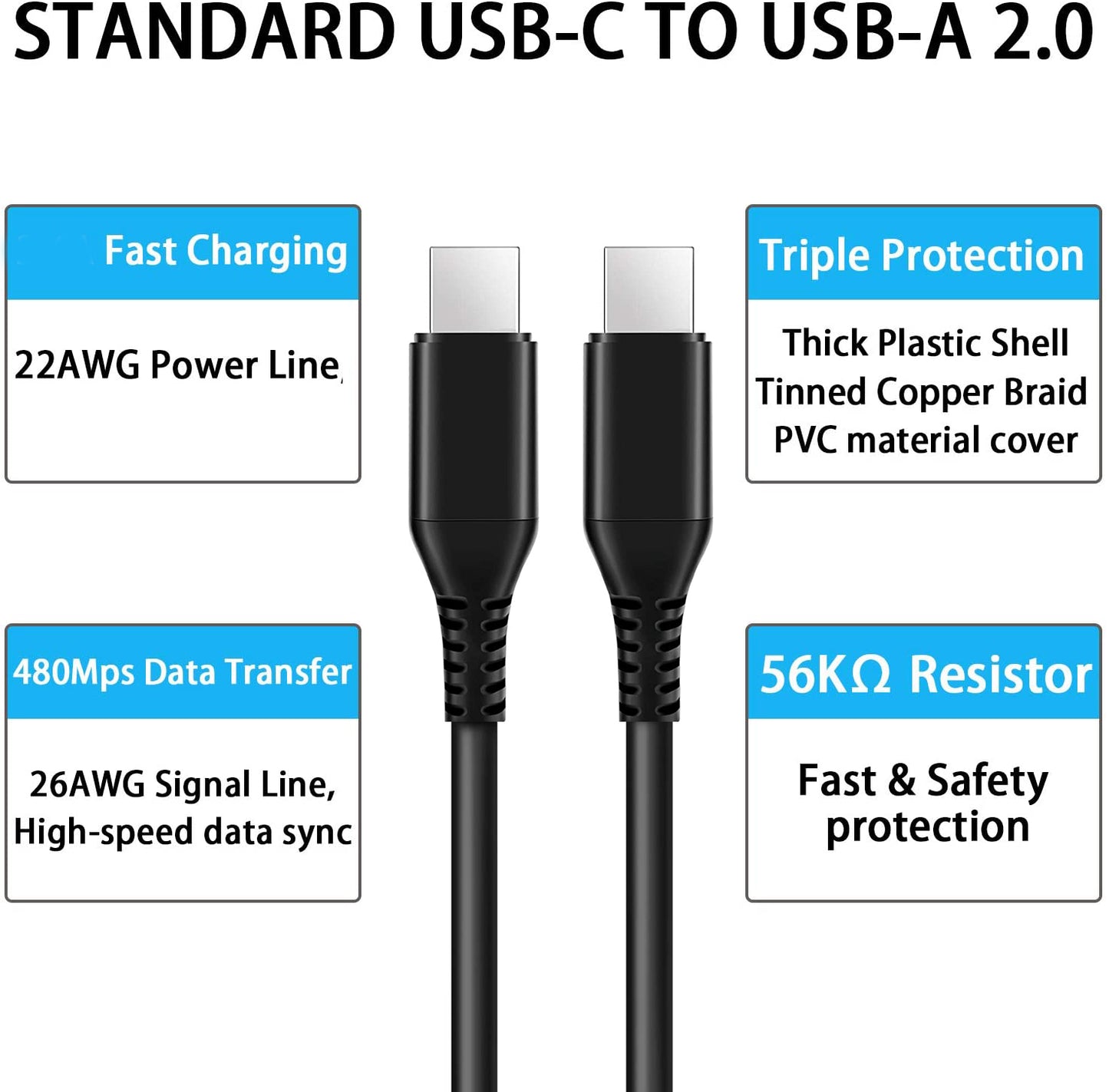 6ft Long USB-C Cable, Chord Wire Power PD Fast Charger Cord - NWJ68