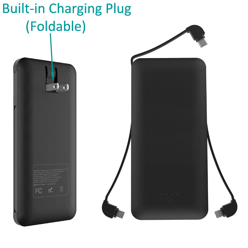 10000mAh Power Bank, Built-in Adapters USB Port Portable Backup Battery Charger - NWC07
