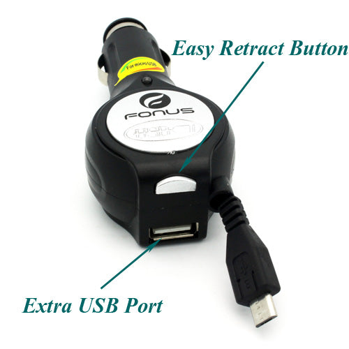 Car Charger, Power DC Socket Micro-USB USB Port Retractable - NWM76