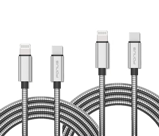 3ft and 6ft Metal PD USB-C Cables, Braided Sync Type-C to iPhone Wire Long Power Cords Fast Charge - NWY55