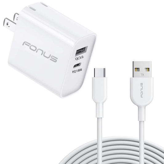 36W PD Home Charger, QC3.0 Adapter Power Cord USB-C 6ft Long Cable Fast Type-C - NWE06