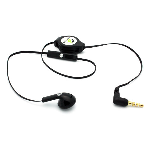 Retractable Mono Earphone, Earbud Handsfree Headset 3.5mm w Mic Headphone - NWJ80