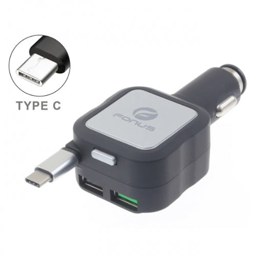 Car Charger, Fast Charge 2-Port USB Type-C 4.8Amp Retractable - NWM43