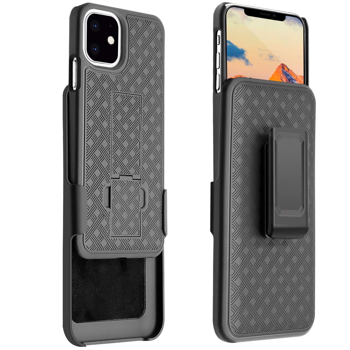 Belt Clip Case and 3 Pack Screen Protector, 3D Curved Edge Matte Kickstand Cover Ceramics Swivel Holster - NWJ44+3G51