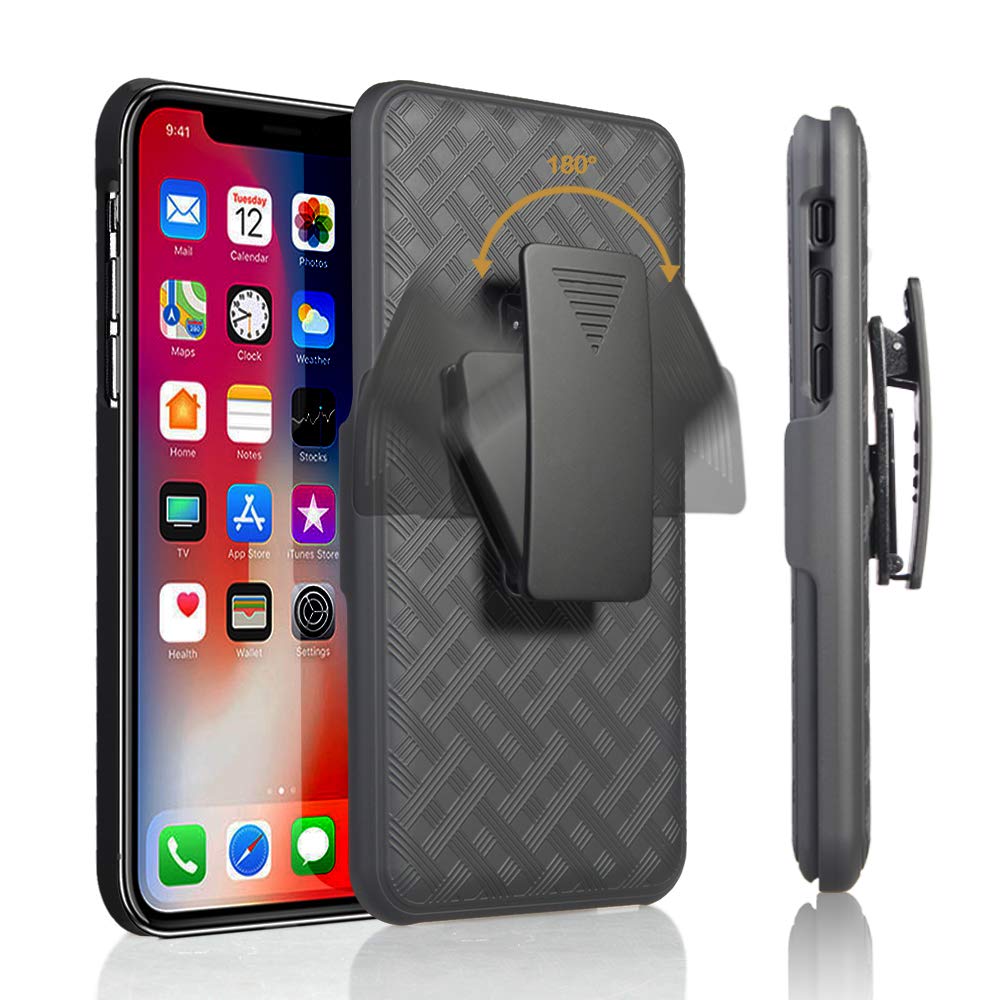 Belt Clip Case and 3 Pack Screen Protector, 3D Curved Edge Matte Kickstand Cover Ceramics Swivel Holster - NWM27+3T03