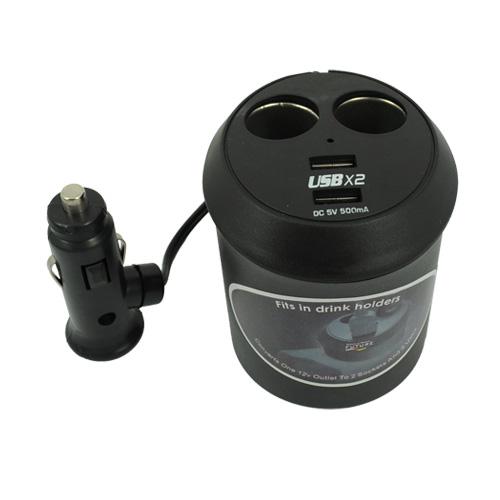 Car Charger, DC Socket Adapter Power 2-Port Cup Holder - NWA63