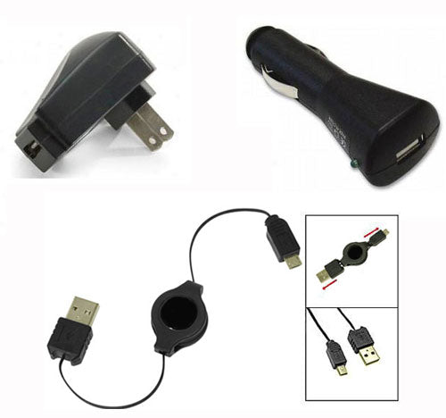Car Home Charger, Adapter Power MicroUSB Retractable USB Cable - NWB84