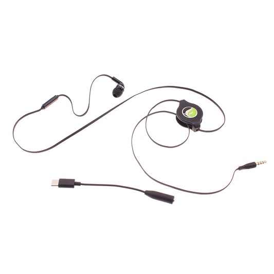 Mono Headset, Single Earbud Hands-free Microphone Earphone Type-C Adapter Retractable - NWS35