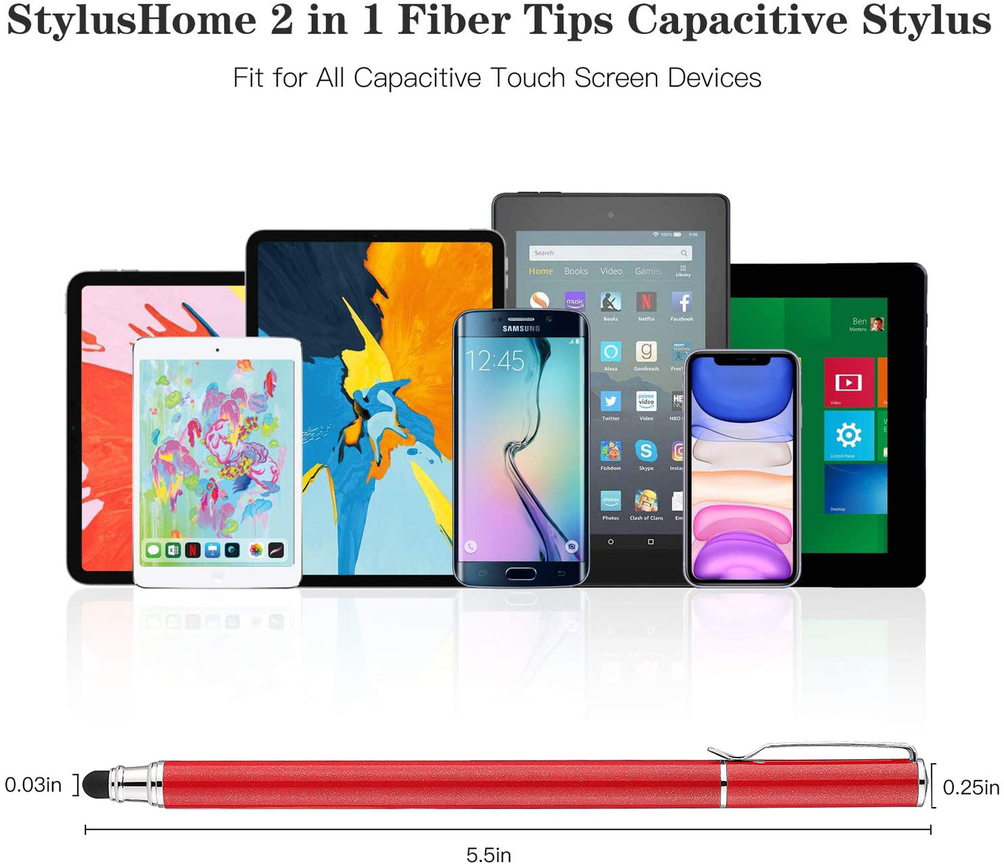 Red Stylus, Lightweight Aluminum Fiber Tip Touch Screen Pen - NWZ57