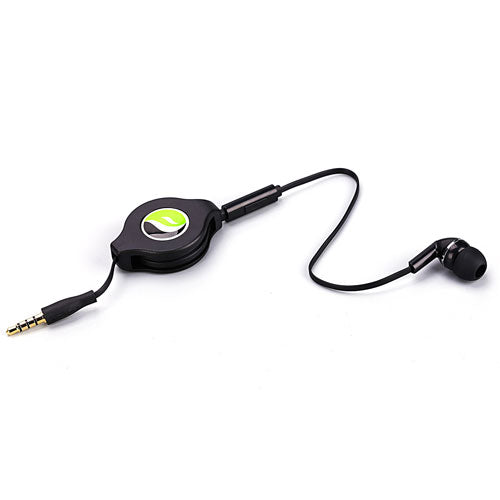 Retractable Mono Earphone, Earbud Handsfree Headset 3.5mm w Mic Headphone - NWF75