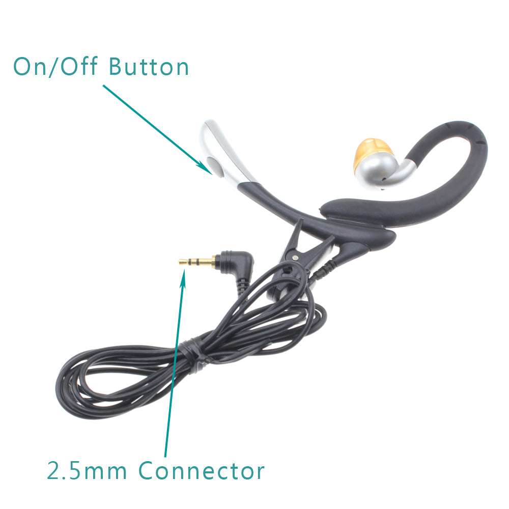 Wired Mono Headset, Hands-free Single Earbud 2.5mm Headphone Earphone w Mic - NWC37