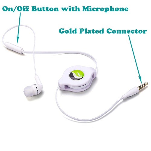 Retractable Mono Earphone, Earbud Handsfree Headset 3.5mm w Mic Headphone - NWS09