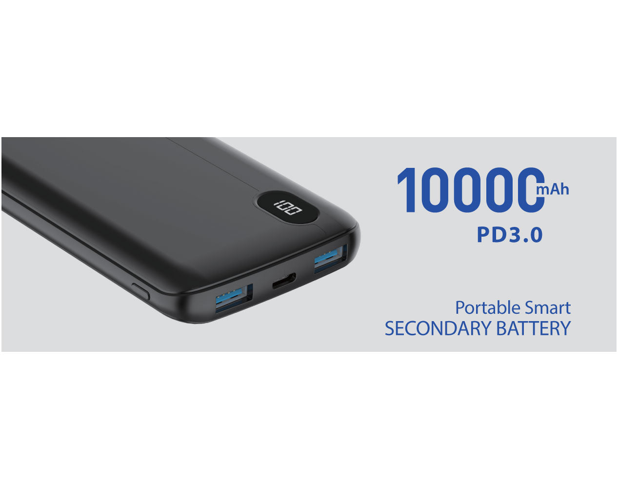 10000mAh Power Bank , 2-Port USB Slim Portable Charger Backup Battery LED Display - NWM11
