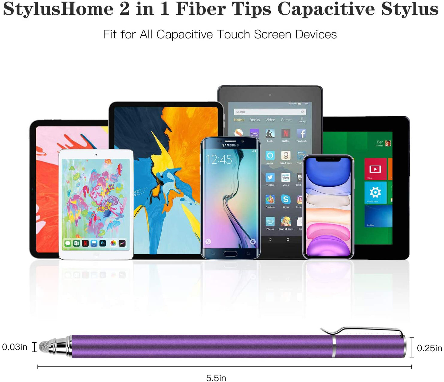 Purple Stylus, Lightweight Aluminum Fiber Tip Touch Screen Pen - NWZ55