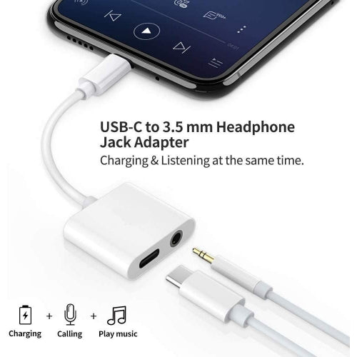 USB-C Headphone Adapter, Mic Support Splitter Type-C Charger Port 3.5mm Jack Earphone - NWG27