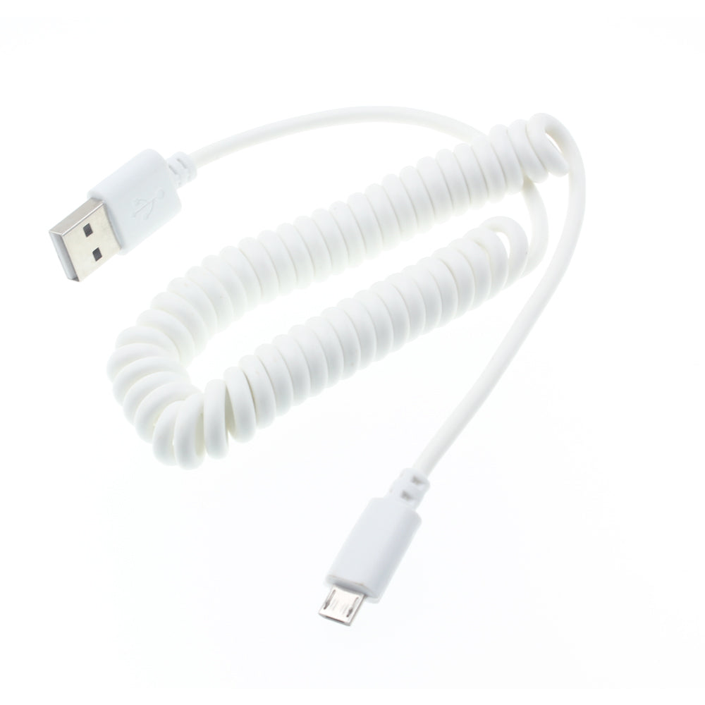 Coiled USB Cable , White Sync Power Wire Charger Cord - NWK34