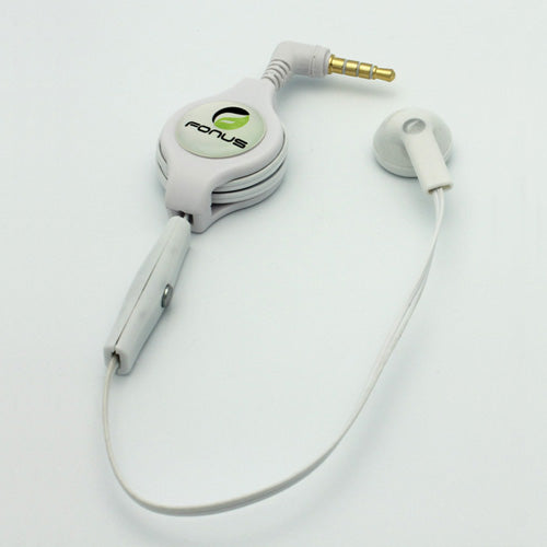 Retractable Mono Earphone, Earbud Handsfree Headset 3.5mm w Mic Headphone - NWJ79