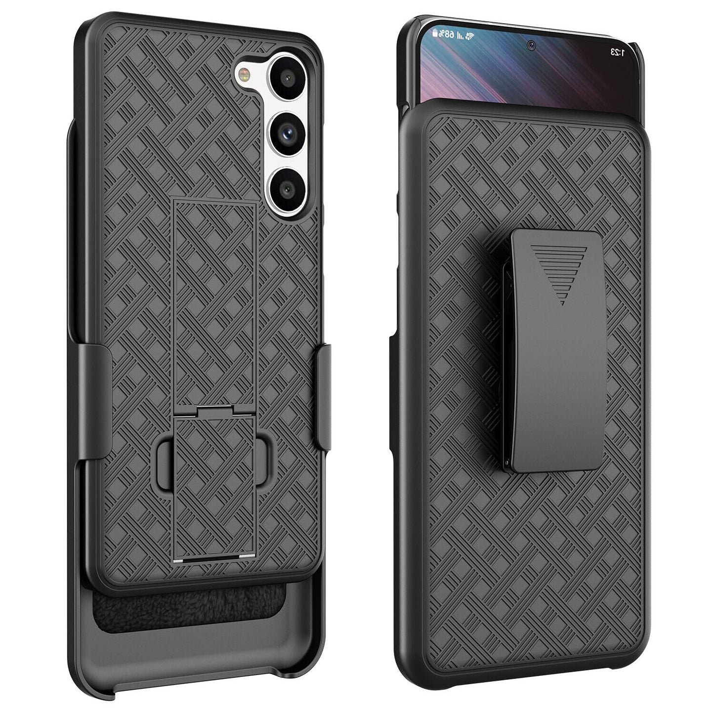 Belt Clip Case and Screen Protector, (Fingerprint Unlock) 9H Hardness Kickstand Tempered Glass Swivel Holster - NWK24+Y96