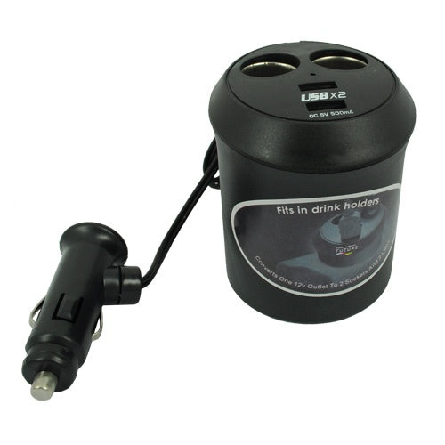 Car Charger, DC Socket Adapter Power 2-Port Cup Holder - NWA63