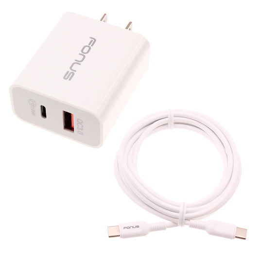 36W PD Home Charger, QC3.0 Adapter Power Cord USB-C 6ft Long Cable Fast Type-C - NWE41