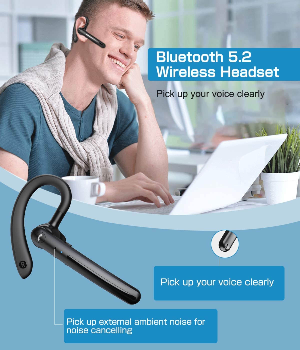 Wireless Earphone , Headset Single Handsfree Headphone Boom Mic Ear-hook - NWZ72