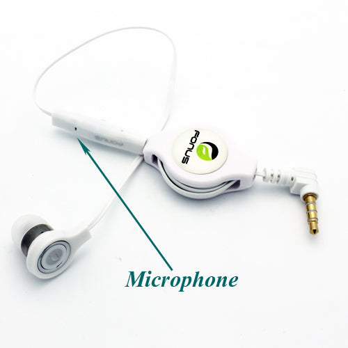 Retractable Mono Earphone, Earbud Handsfree Headset 3.5mm w Mic Headphone - NWM83