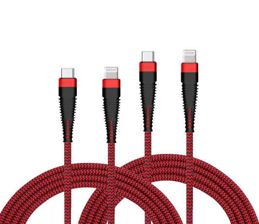 6ft and 10ft Long PD USB-C Cables, Red Braided Sync Type-C to iPhone Wire Power Cord Fast Charge - NWY56