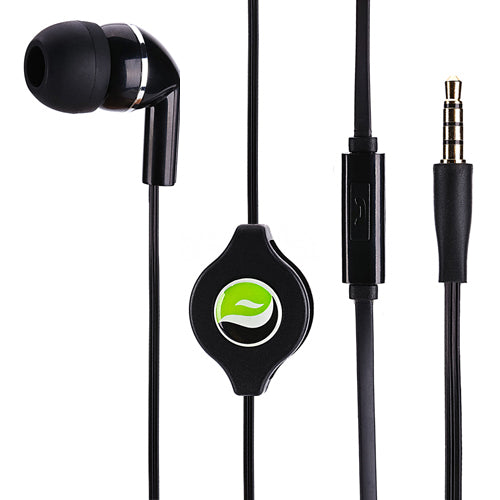 Retractable Mono Earphone, Earbud Handsfree Headset 3.5mm w Mic Headphone - NWF75