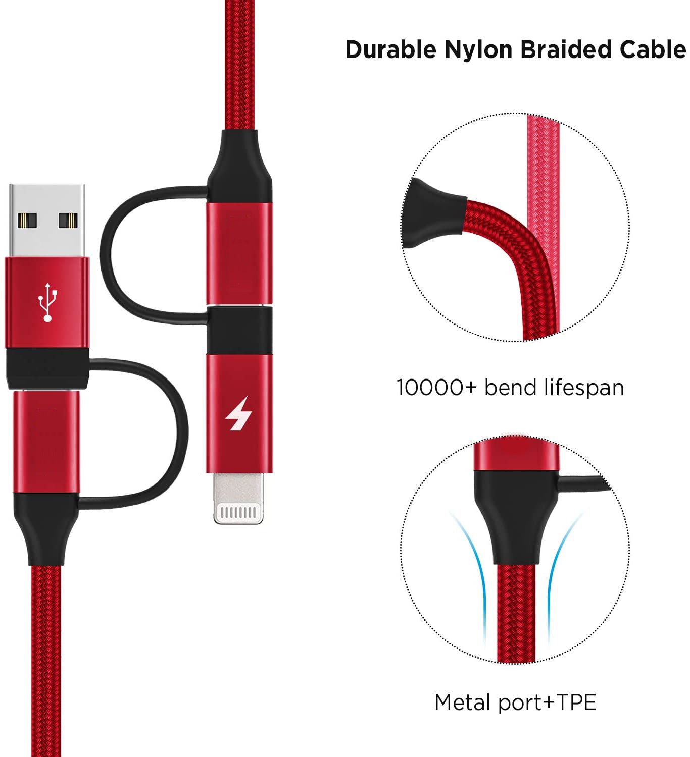 4-in-1 USB-C Cable, USB Wire Power Cord Fast Charger - NWZ47