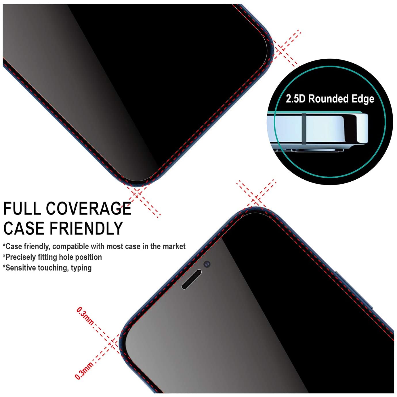 3 Pack Privacy Screen Protector., 3D Edge Anti-Peep Anti-Spy Curved Tempered Glass - NW3G28