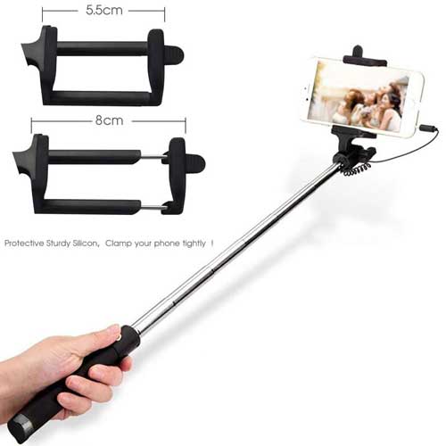 Wired Selfie Stick, Extendable Self-Portrait Built-in Remote Shutter Monopod - NWB41