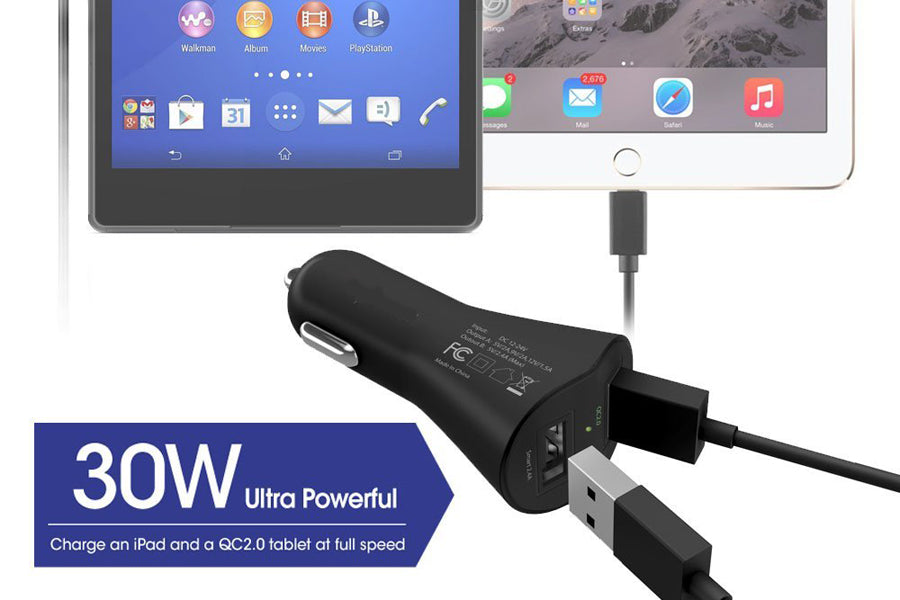 Car Charger, DC Socket Adapter Power 2-Port USB 30W Fast - NWK66