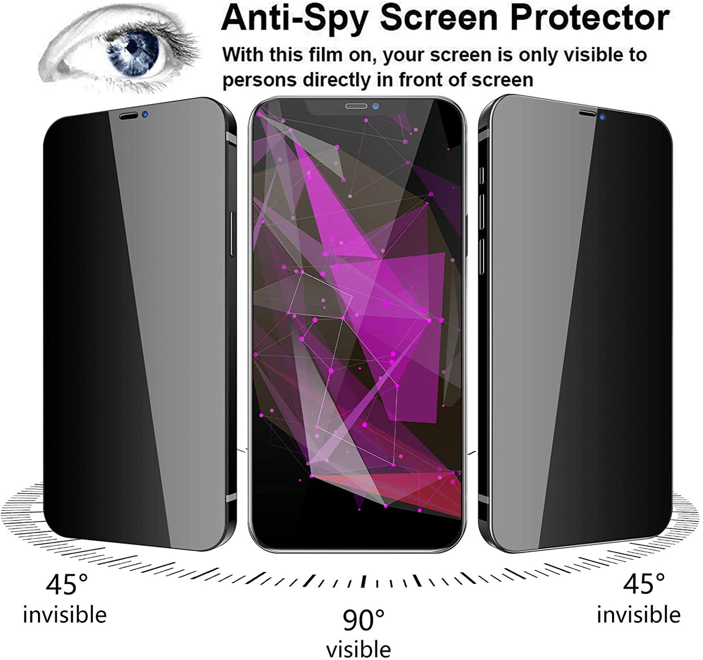 3 Pack Privacy Screen Protector., 3D Edge Anti-Peep Anti-Spy Curved Tempered Glass - NW3G28