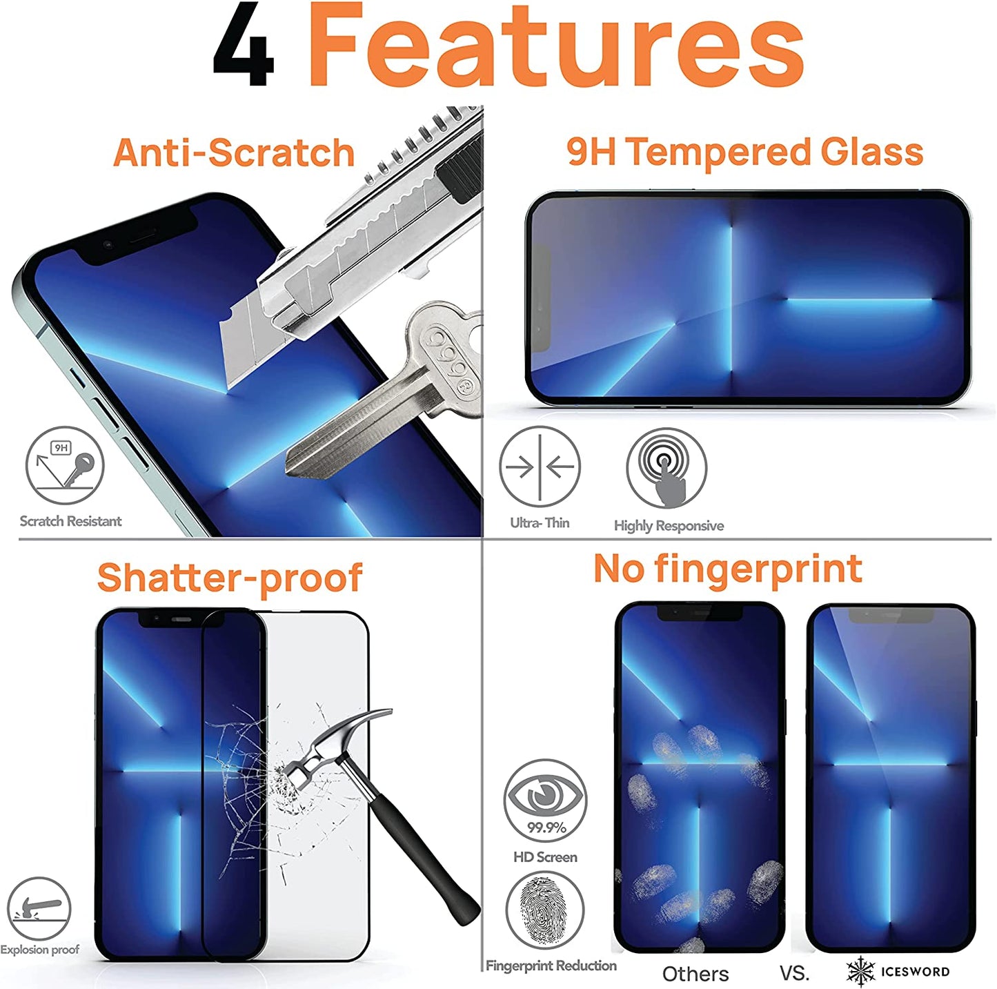 Belt Clip Case and 3 Pack Screen Protector, Anti-Glare 9H Hardness Kickstand Cover Tempered Glass Swivel Holster - NWA49+3Z31